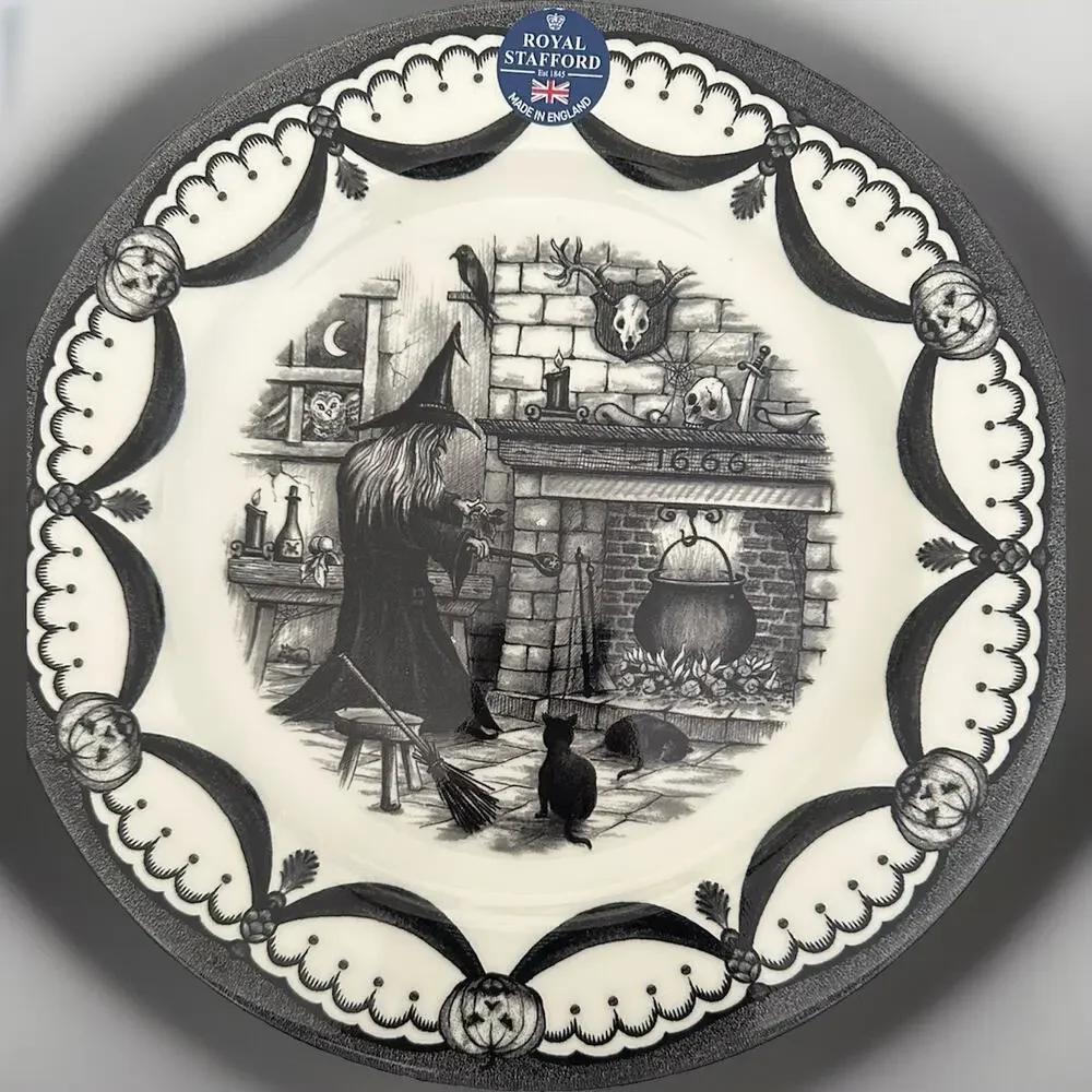 2 Royal Stafford Halloween Spookyville Witches Home 11” Dinner Plates New w/ Tag